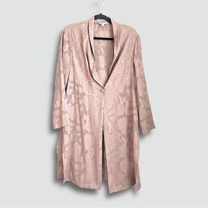 C by One Semi Sheer Floral Jacquard Romantic Long Blazer Duster in Blush Pink